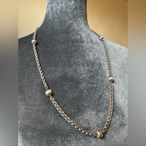 Sterling Silver Triple Link and Brushed Ball Station Necklace-Nearly 36 grams